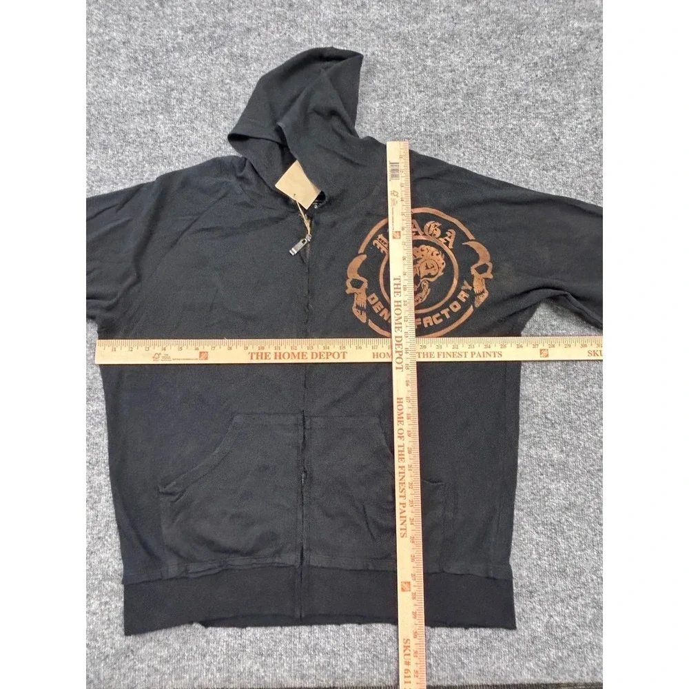 Vintage‎ Praga Denim Factory Skull Graphic Full Zip Hoodie Sweatshirt 2XL Black